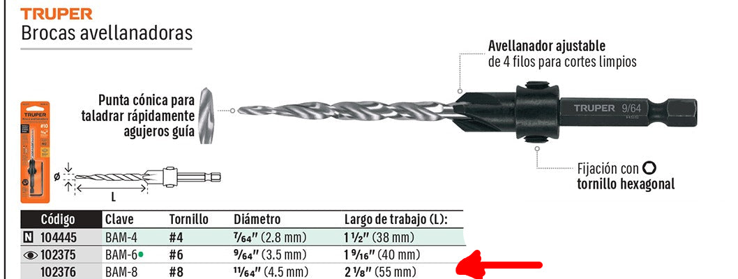 BROCA PARA MADERA AVELLANADORAS #8 TRUPER