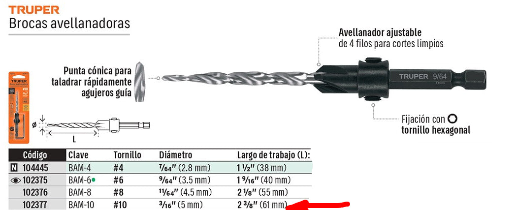 BROCA PARA MADERA AVELLANADORAS #10 TRUPER