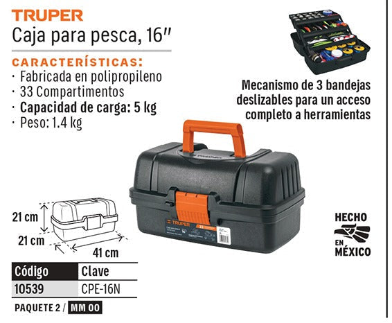 CAJA PARA PESCA TRUPER 16" TAPA NARANJA CPE-16N