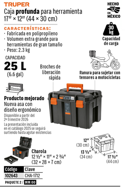 CAJA PARA HERRAMIENTAS TRUPER 17X12 PROFUNDA CHA-1712