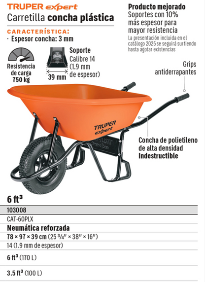 CARRETA TRUPER DESARMADA PLASTICA PARA GRANOS CAT-60PLX ANARANJADA