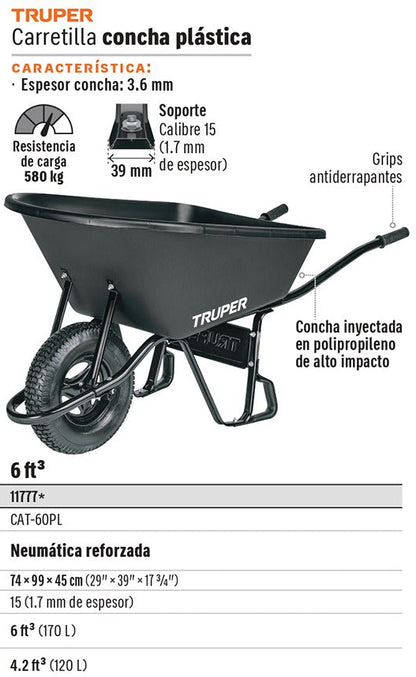 CARRETA TRUPER DESARMADA PLASTICA PARA GRANOS CAT-60PL NEGRA