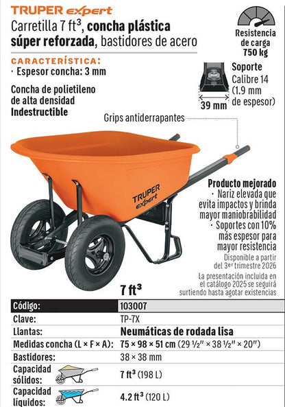 CARRETA TRUPER DESARMADA PLASTICA PARA GRANOS TP-8 NEGRA DOBLE LLANTA