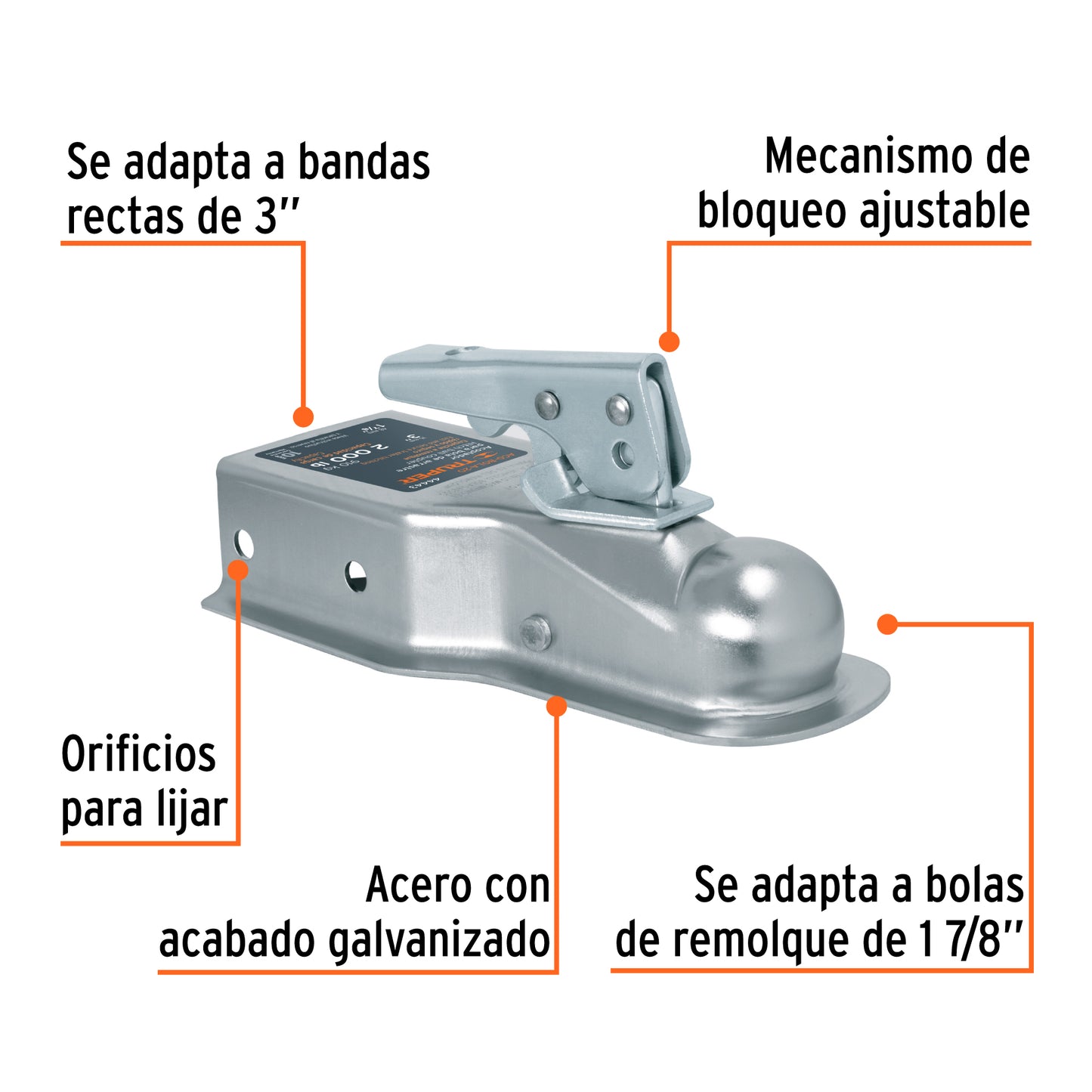 ACOPLE PARA REMOLQUE FIERO 1-7/8" 2000LBS CAPACIDAD TRUPER