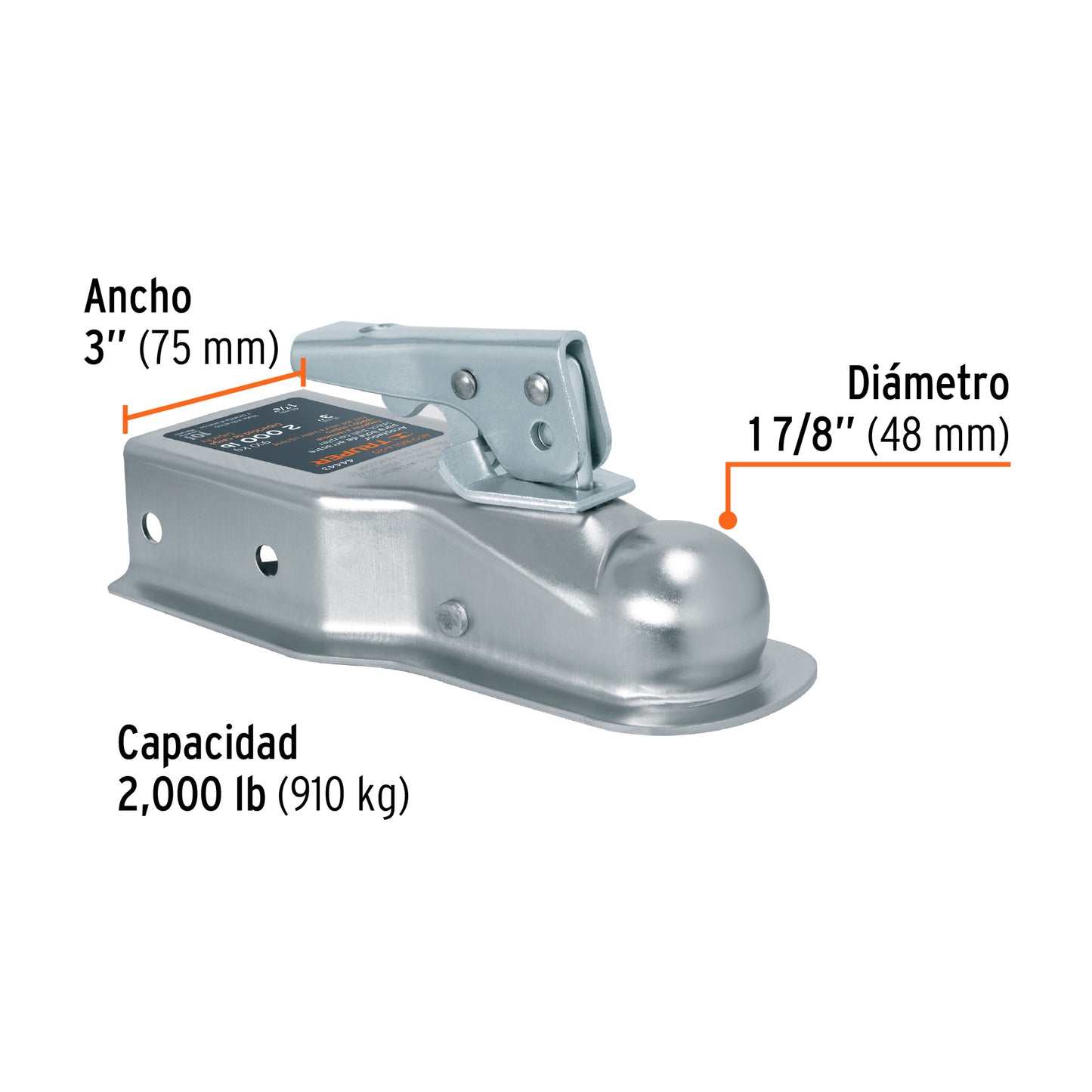ACOPLE PARA REMOLQUE FIERO 1-7/8" 2000LBS CAPACIDAD TRUPER