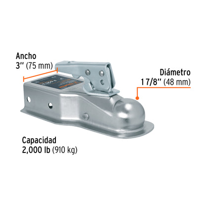 ACOPLE PARA REMOLQUE FIERO 1-7/8" 2000LBS CAPACIDAD TRUPER