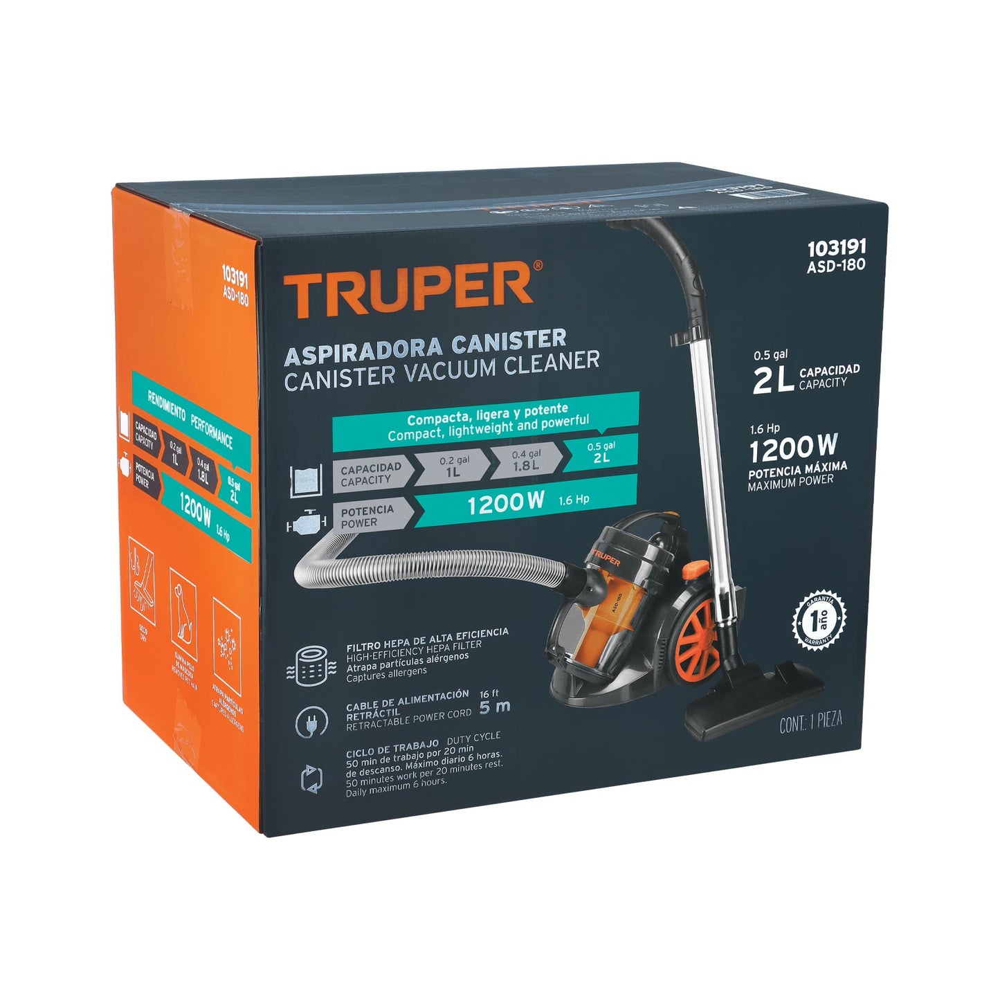 ASPIRADORA CANISTER TRUPER 0.4-GLN 1.6HP ASD-150
