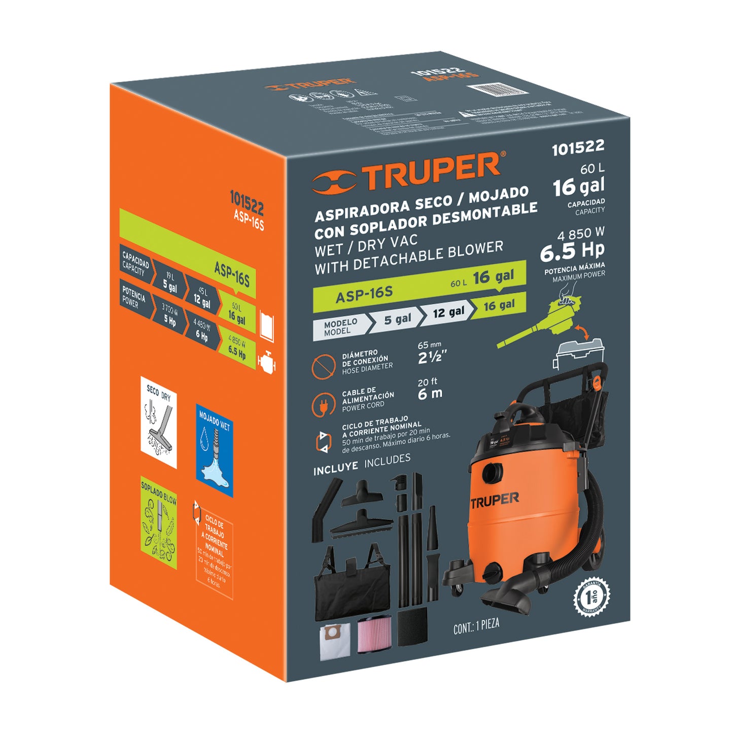 ASPIRADORA TRUPER 16-GLN 6-1/2HP ASP-16S