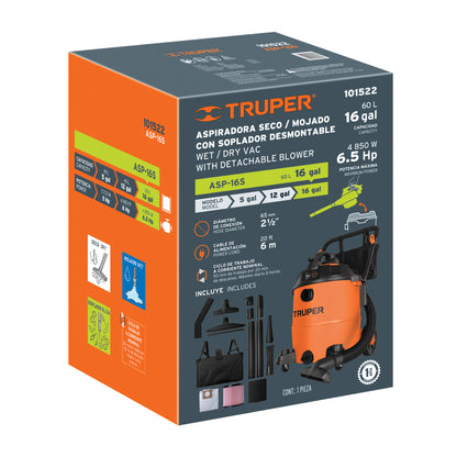 ASPIRADORA TRUPER 16-GLN 6-1/2HP ASP-16S