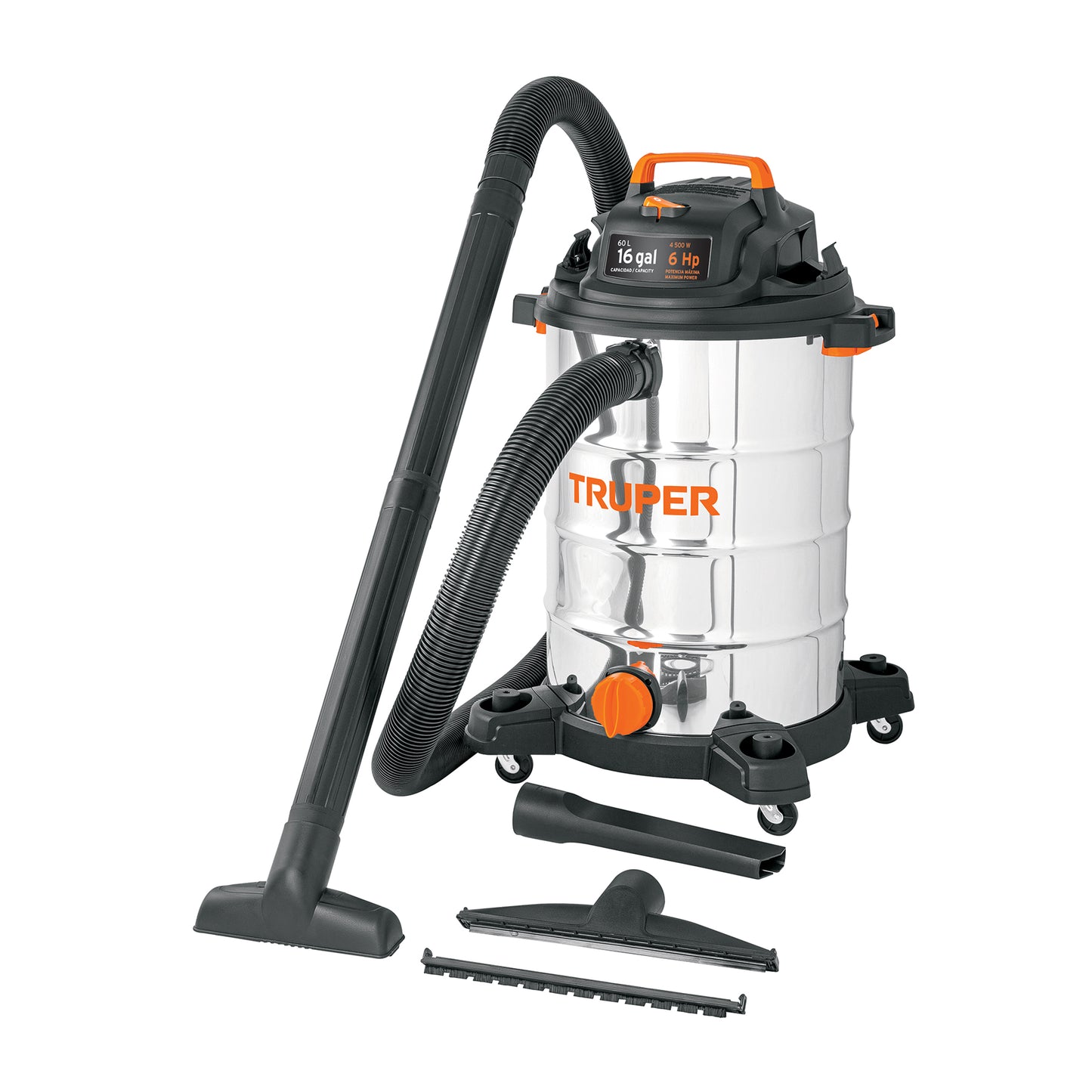 ASPIRADORA TRUPER 16-GLN 6HP ACERO INOXIDABLE ASP-16X