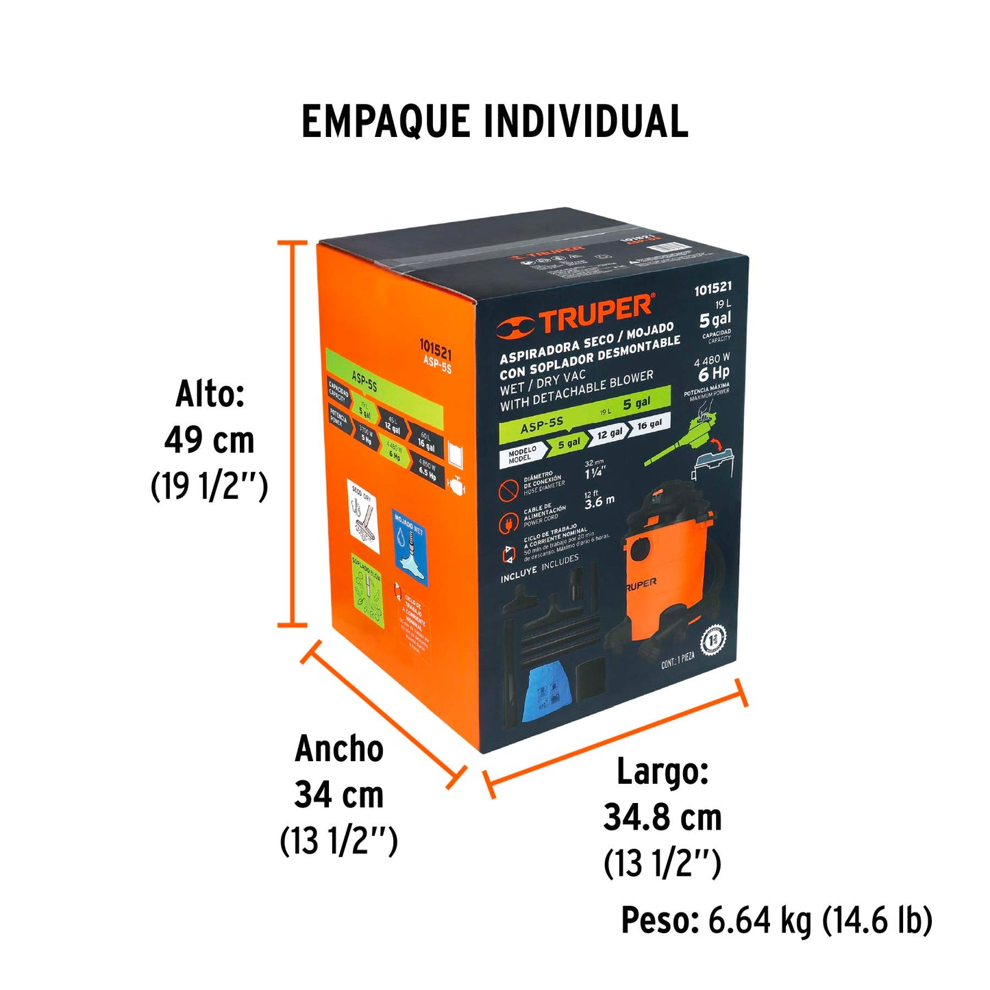 ASPIRADORA TRUPER 5-GLN 6HP ASP-5S