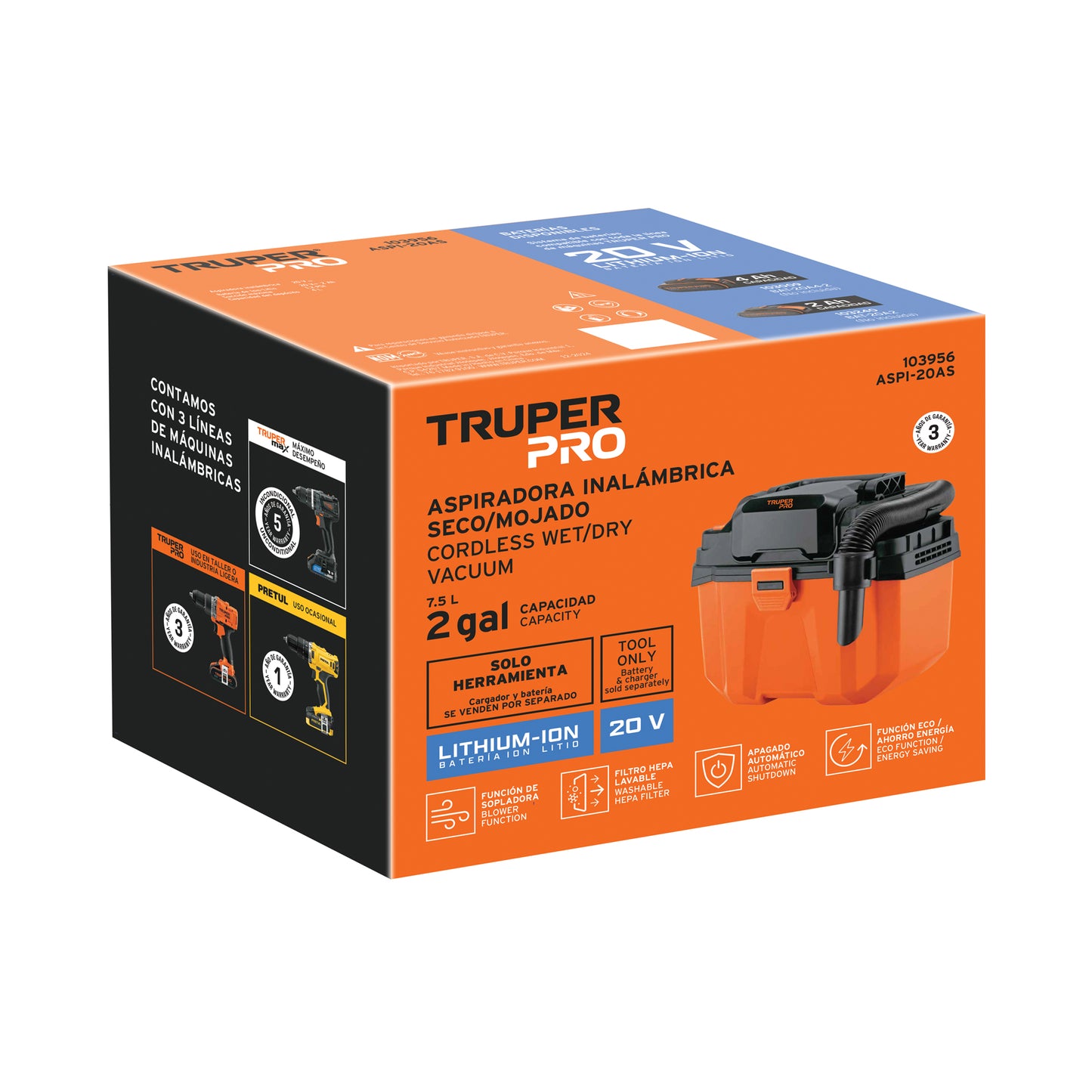 ASPIRADORA INALAMBRICA 20V SIN BATERIA TRUPER PRO