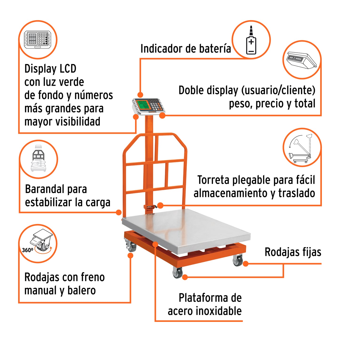 BALANZA PLEGABLE DE PLATAFORMA 600KG ACERO INOXIDABLE BAS-600PLI TRUPER