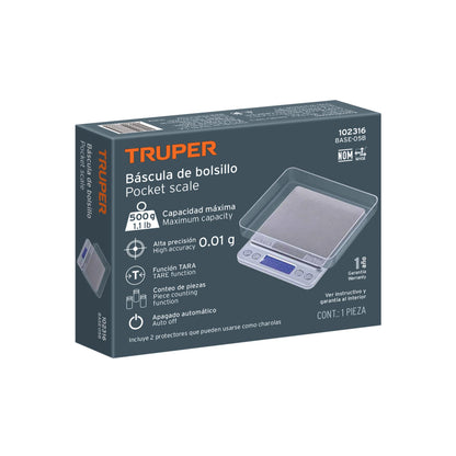 BALANZA DIGITAL DE BOLSILLO 500G TRUPER