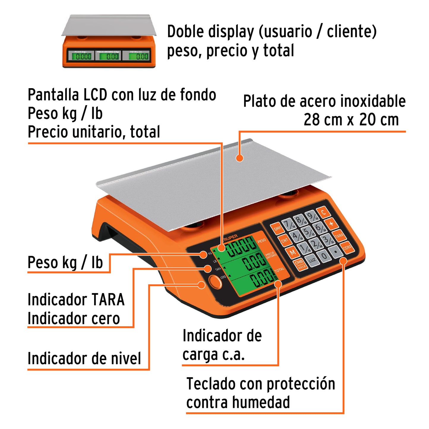 BALANZA ELECTRONICA MULTIFUNCION 20KG TRUPER