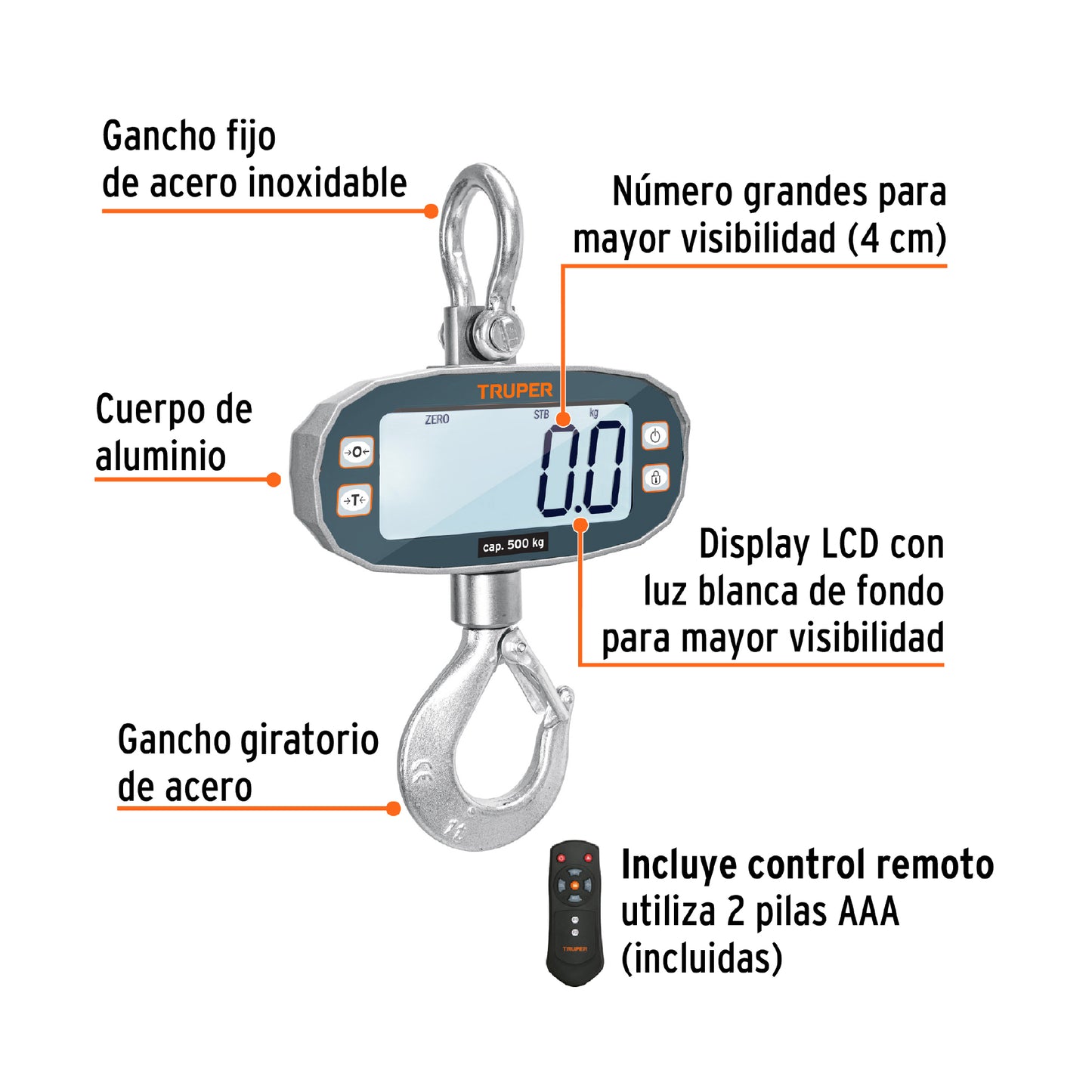 BALANZA COLGANTE ELECTRONICA TRUPER CAP 1100L BASE-500C