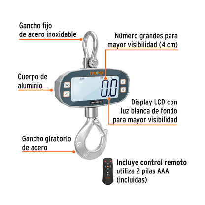 BALANZA COLGANTE ELECTRONICA TRUPER CAP 1100L BASE-500C