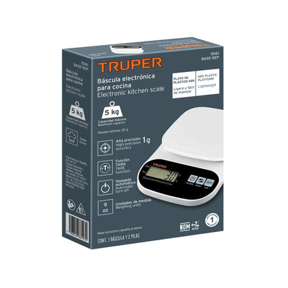 BALANZA DIGITAL PARA COCINA 5KG BASE PLASTICA TRUPER