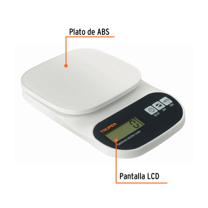 BALANZA DIGITAL PARA COCINA 5KG BASE PLASTICA TRUPER