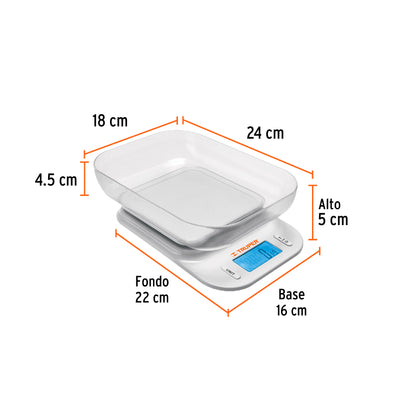 BALANZA DIGITAL PARA COCINA CON TAZON 5KG TRUPER
