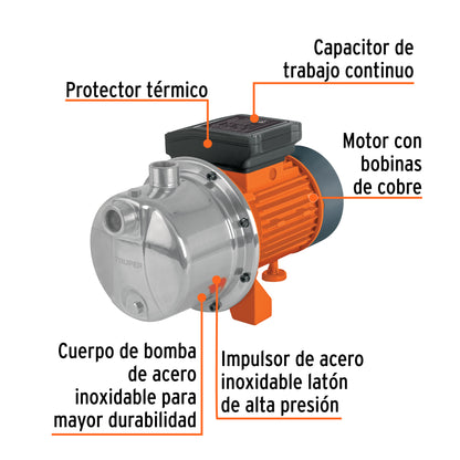 BOMBA PARA AGUA 1-1/2HP TRUPER TIPO JET ACERO INOXIDABLE