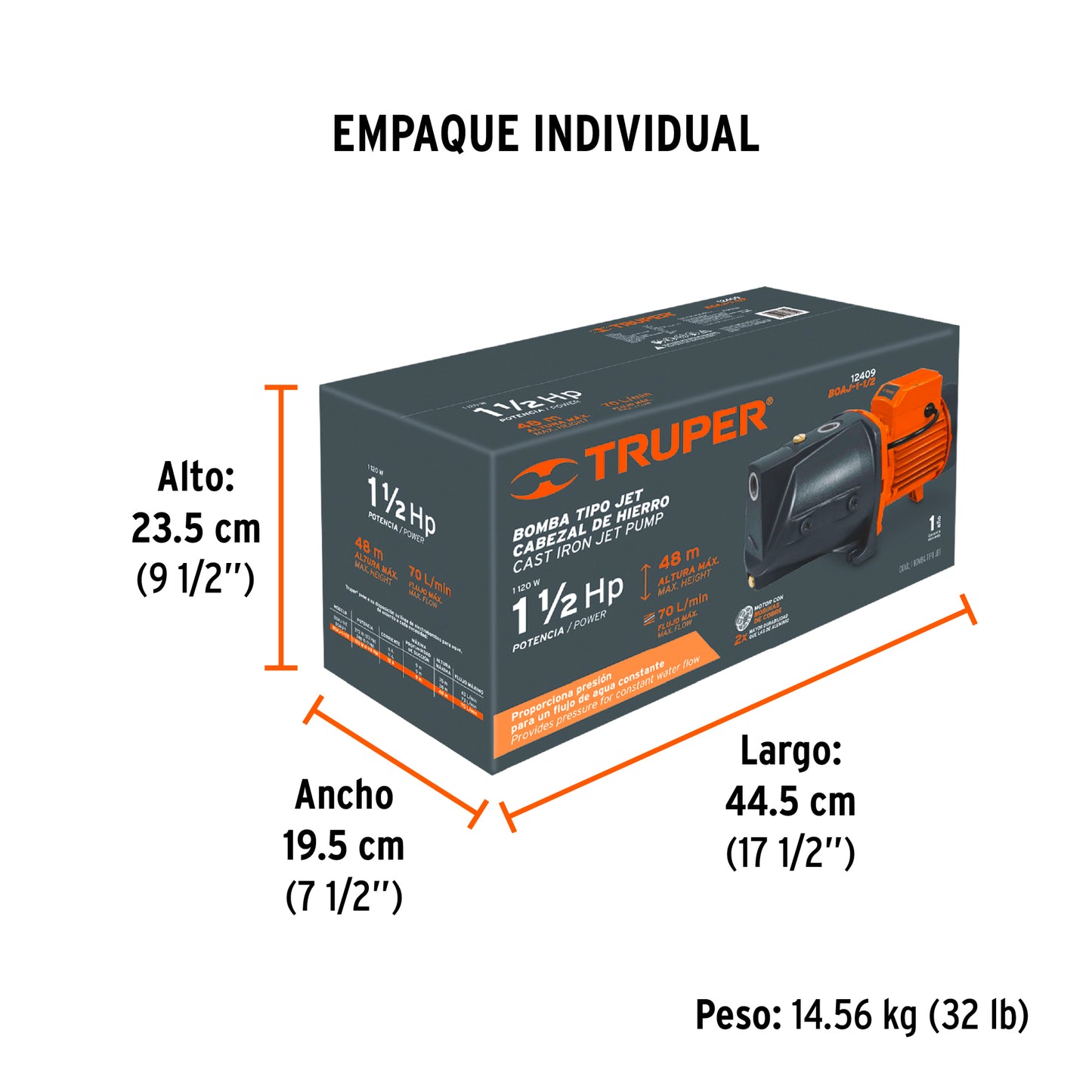 BOMBA PARA AGUA 1-1/2HP TRUPER TIPO JET