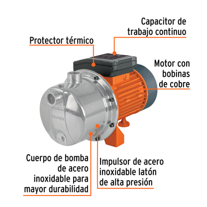 BOMBA PARA AGUA 1-HP TRUPER TIPO JET ACERO INOXIDABLE