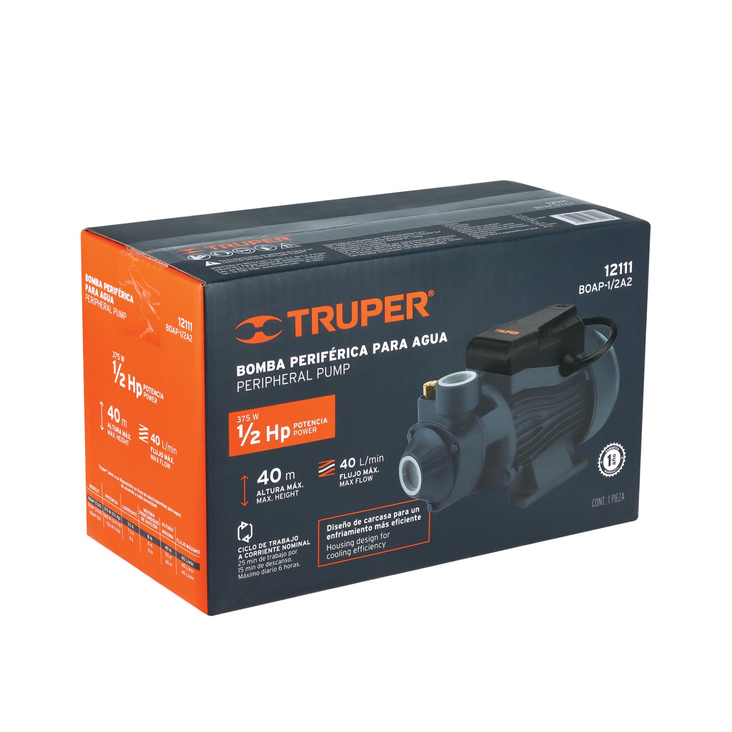 BOMBA PARA AGUA 1/2-HP TRUPER PERIFERICA BOAP-1/2A2