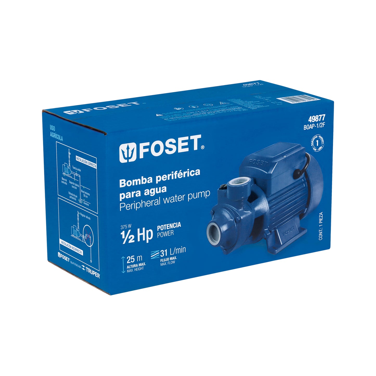 BOMBA PARA AGUA 1/2-HP FOSET PERIFERICA BOAP-1/2F