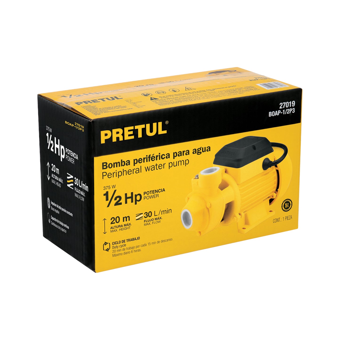 BOMBA PARA AGUA 1/2-HP PRETUL PERIFERICA BOAP-1/2P3