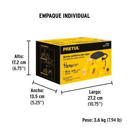 BOMBA PARA AGUA 1/2-HP PRETUL PERIFERICA BOAP-1/2P3