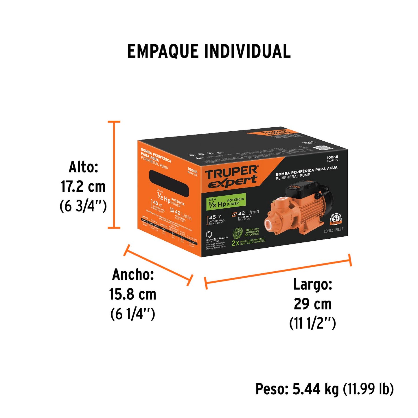 BOMBA PARA AGUA 1/2-HP TRUPER EXPERT PERIFERICA BOAP-1/2