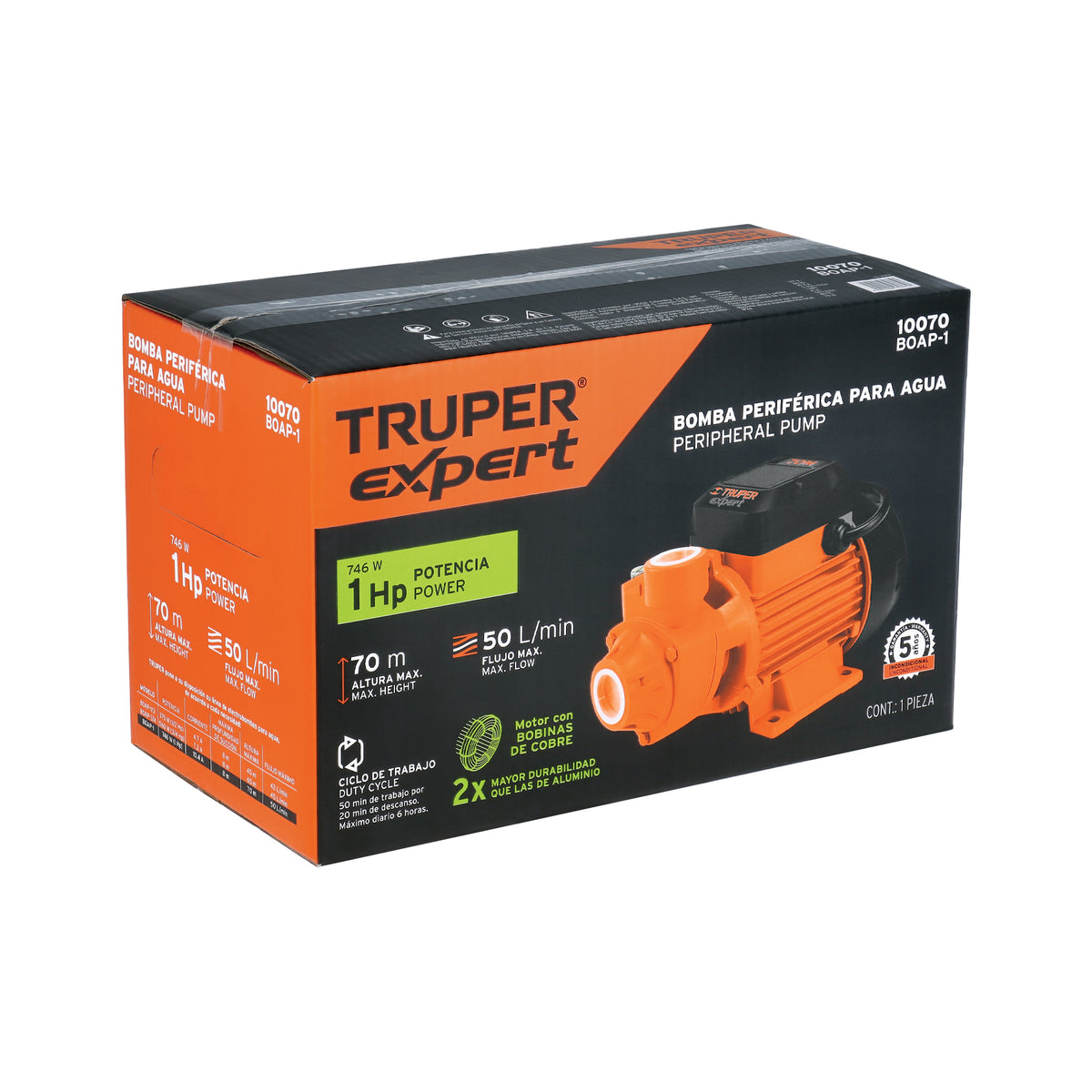BOMBA PARA AGUA 1-HP TRUPER EXPERT PERIFERICA BOAP-1
