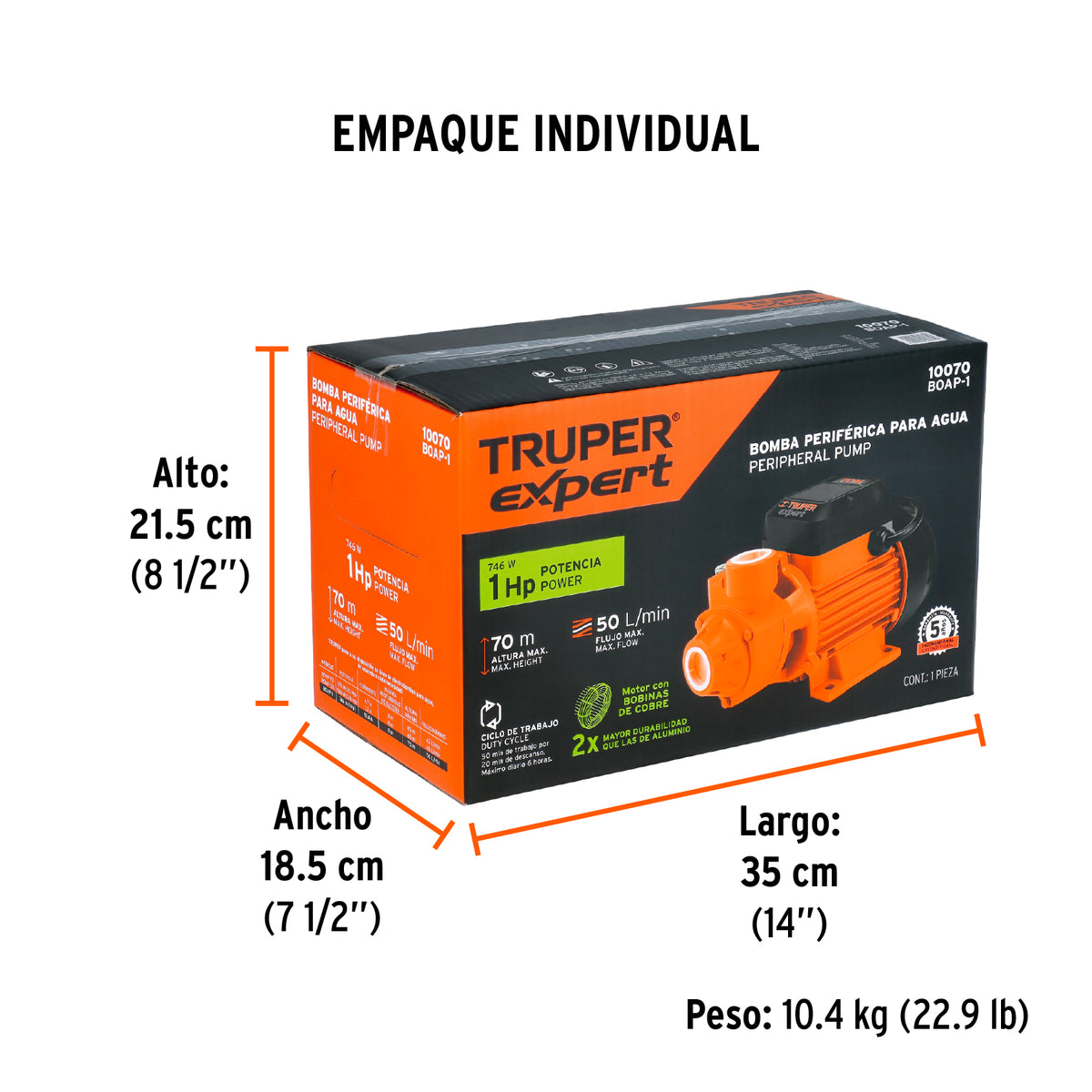 BOMBA PARA AGUA 1-HP TRUPER EXPERT PERIFERICA BOAP-1