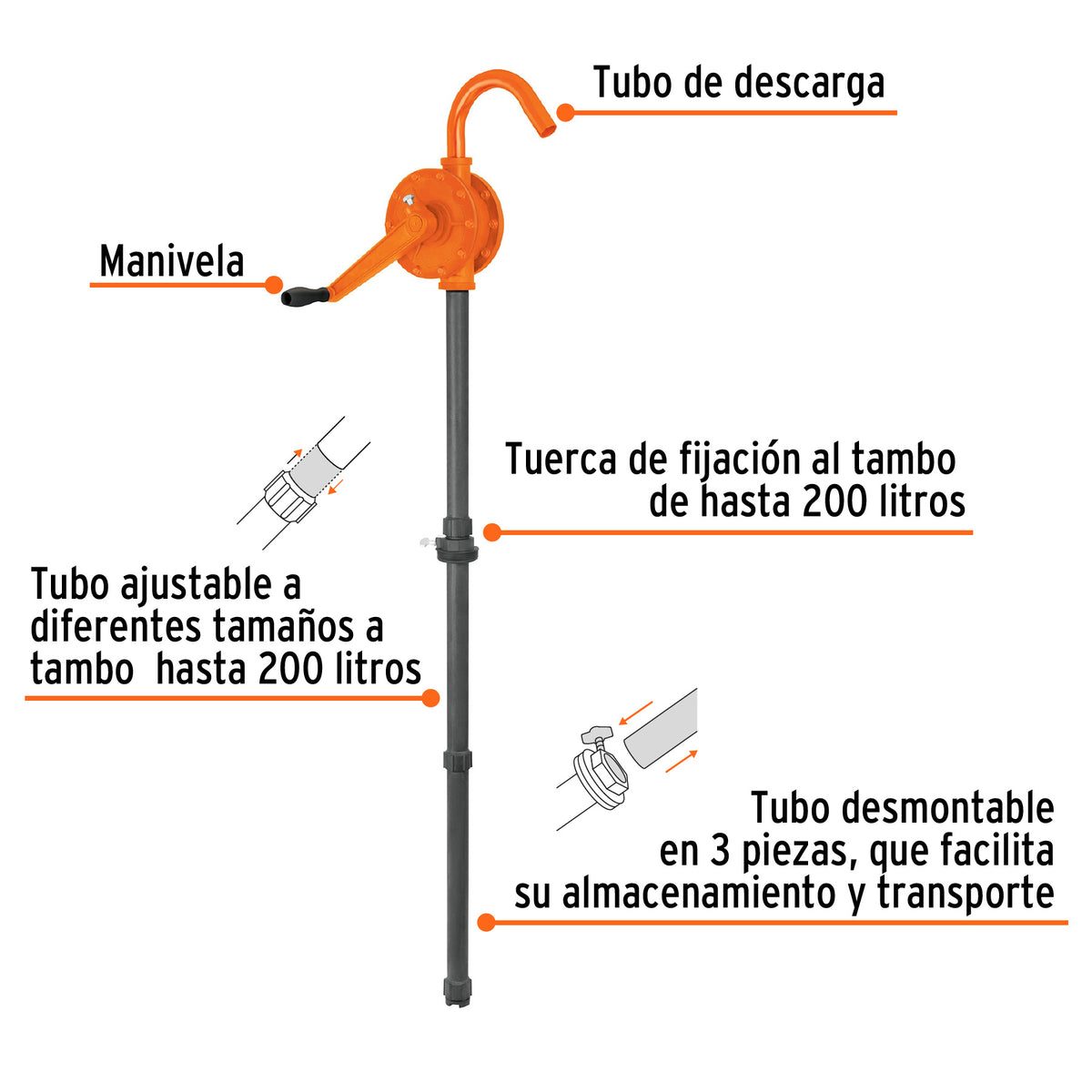 BOMBA MANUAL BARRIL METAL PARA ACIDOS 28 LTS BOMEX-28