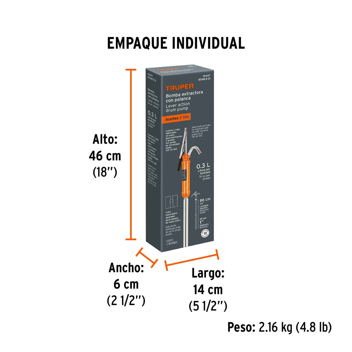 BOMBA MANUAL BARRIL METAL PARA ACEITE 31 LTS BOMEX-31