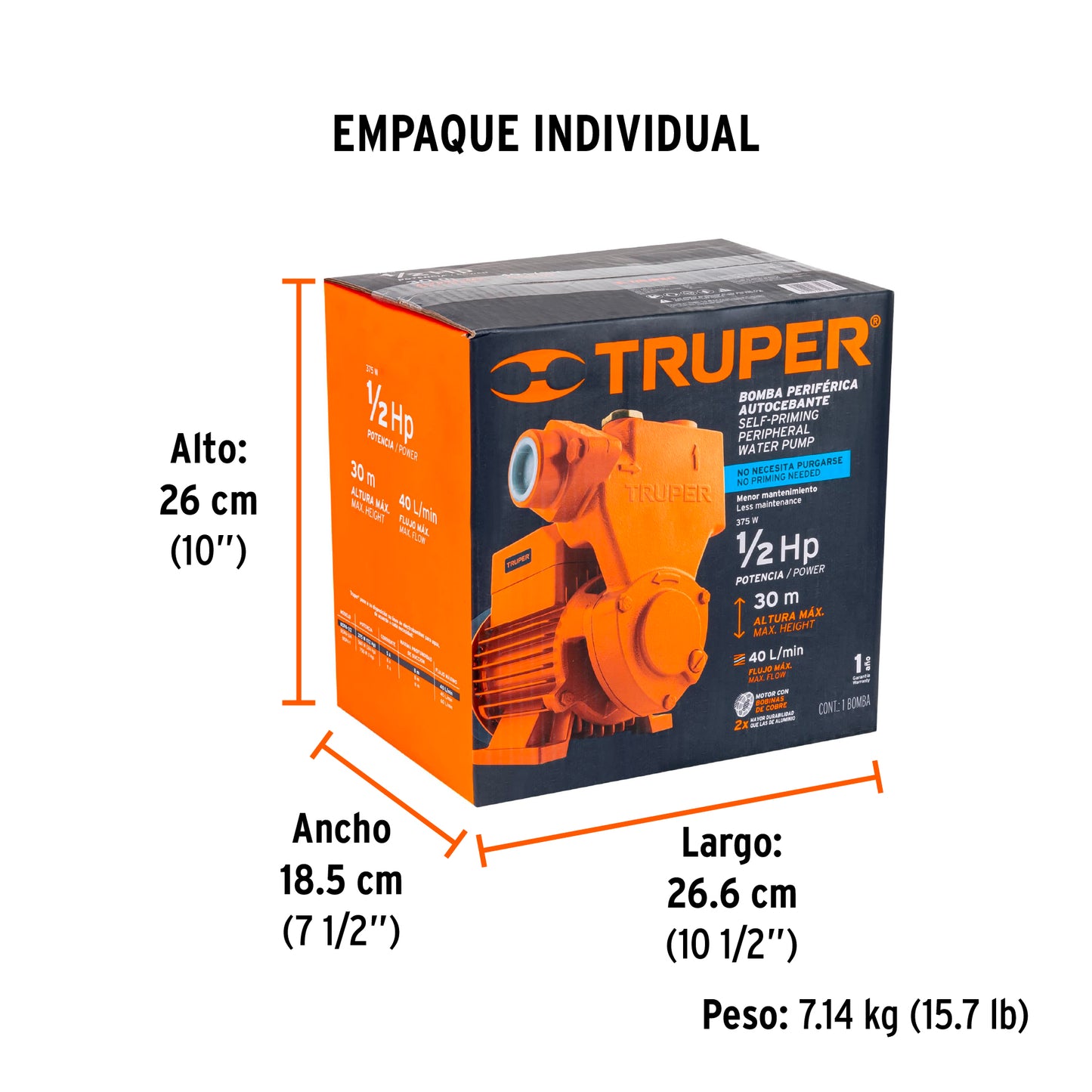 BOMBA PARA AGUA 1-2-HP TRUPER AUTOCEBANTE BOPA-1-2
