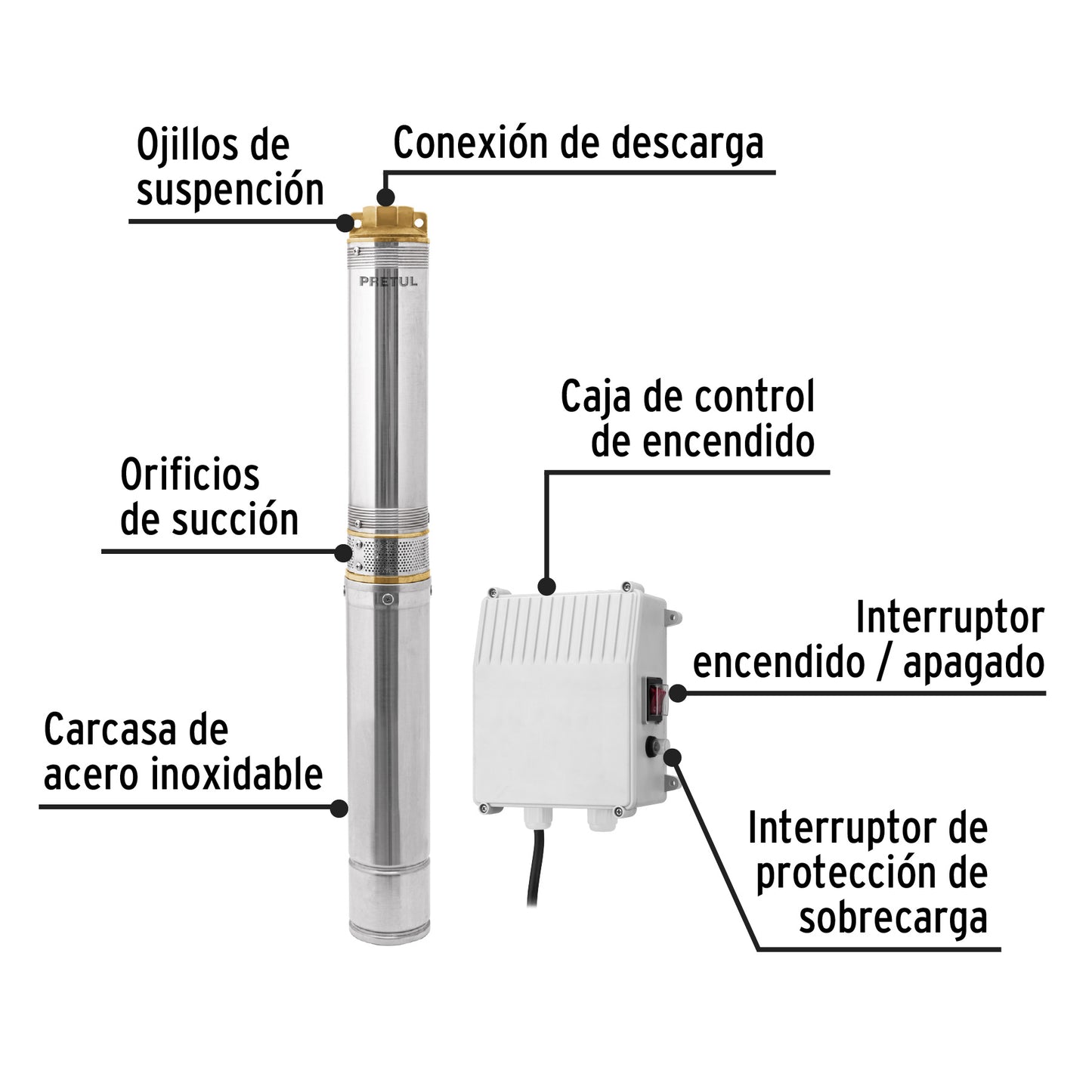 BOMBA PARA AGUA LIMPIA 1-1/2-HP SUMERGIBLE TIPO BALA PRETUL