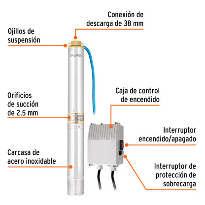 BOMBA PARA AGUA LIMPIA 1-1/2-HP SUMERGIBLE TIPO BALA TRUPER