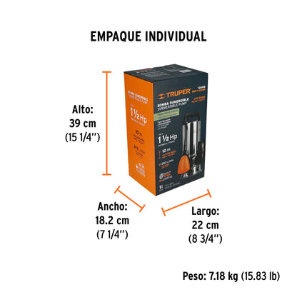 BOMBA PARA AGUA SUCIA 1-1/2HP SUMERGIBLE USO RUDO TRUPER