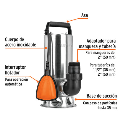 BOMBA PARA AGUA SUCIA 1-1/2HP SUMERGIBLE USO RUDO TRUPER