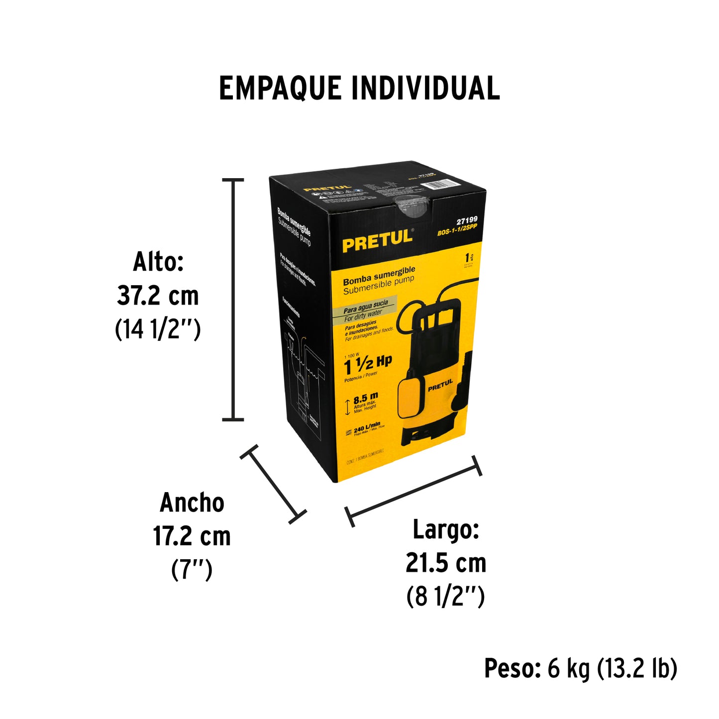 BOMBA PARA AGUA SUCIA 1-1/2-HP SUMERGIBLE PRETUL