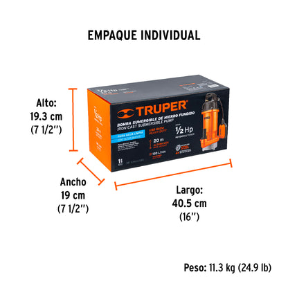 BOMBA PARA AGUA 1/2-HP TRUPER SUMERGIBLE