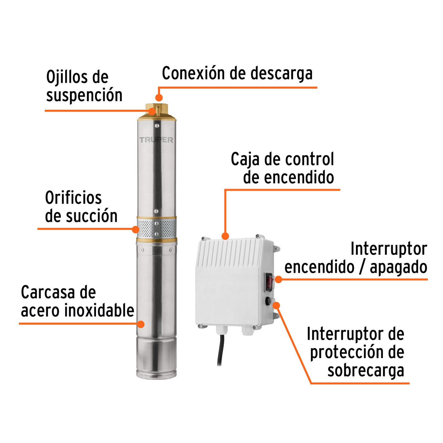 BOMBA PARA AGUA LIMPIA 1/2-HP 220V SUMERGIBLE TIPO BALA TRUPER