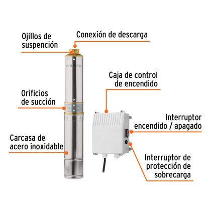 BOMBA PARA AGUA LIMPIA 1/2-HP 220V SUMERGIBLE TIPO BALA TRUPER
