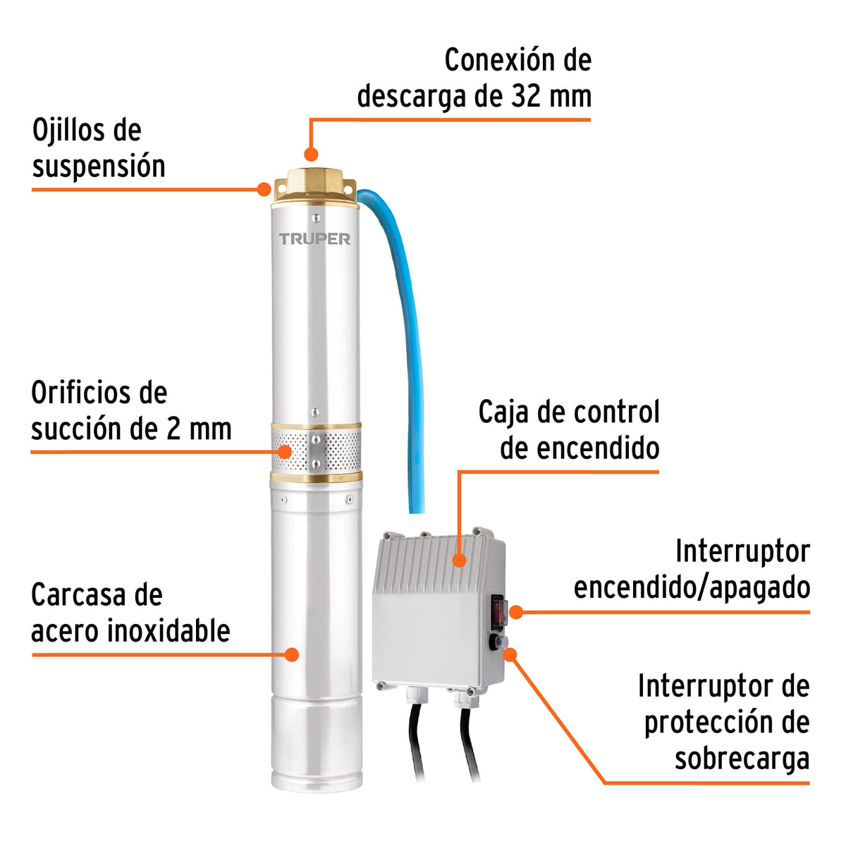 BOMBA PARA AGUA LIMPIA 1/2-HP SUMERGIBLE TIPO BALA TRUPER