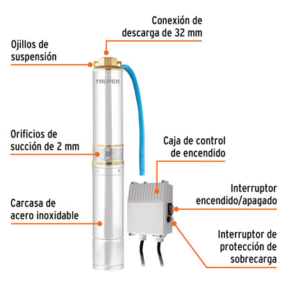 BOMBA PARA AGUA LIMPIA 1/2-HP SUMERGIBLE TIPO BALA TRUPER