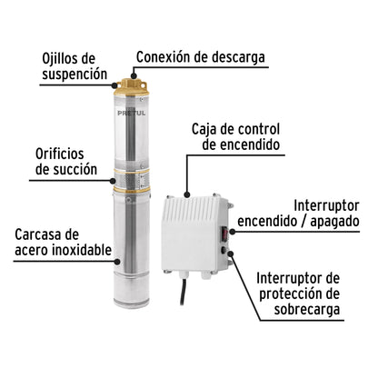 BOMBA PARA AGUA LIMPIA 1/2-HP SUMERGIBLE TIPO BALA PRETUL
