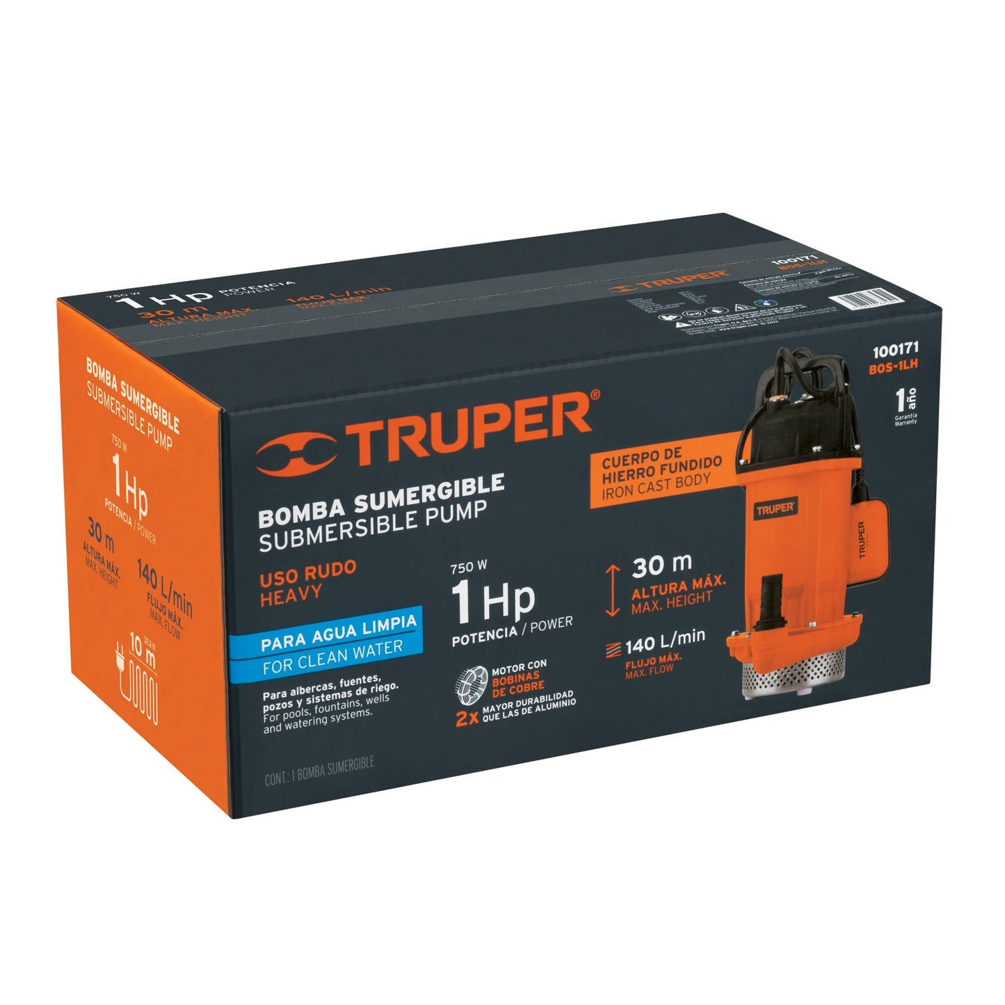 BOMBA PARA AGUA 1-HP TRUPER SUMERGIBLE