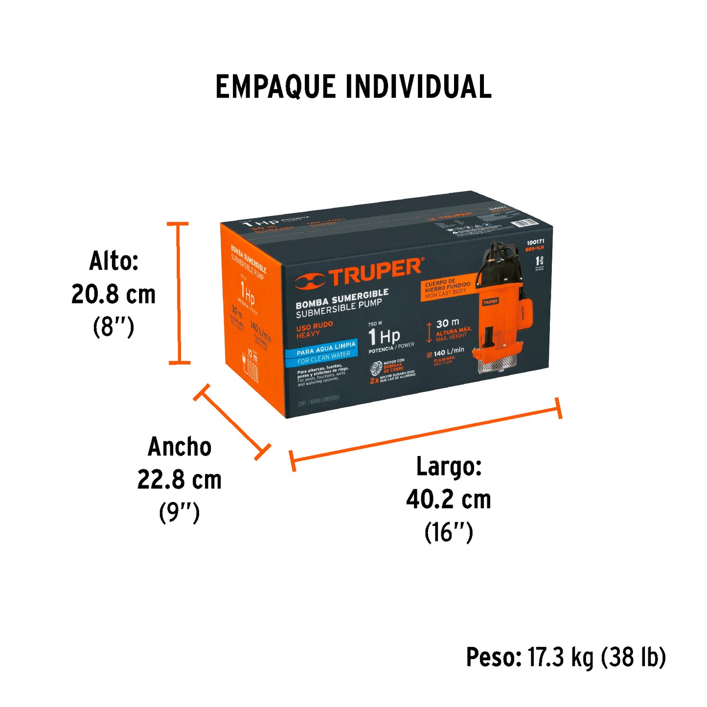 BOMBA PARA AGUA 1-HP TRUPER SUMERGIBLE